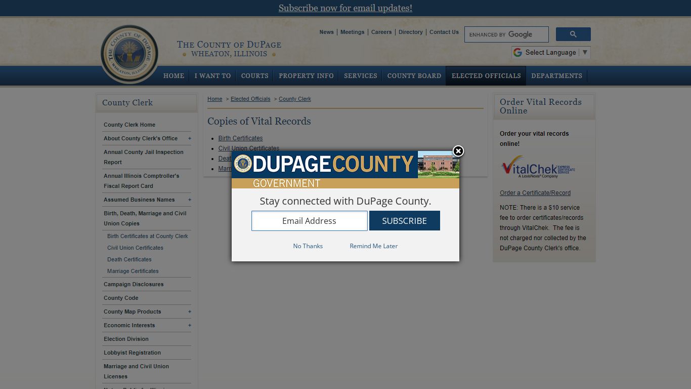 DuPage County IL – County Clerk - Vital Records