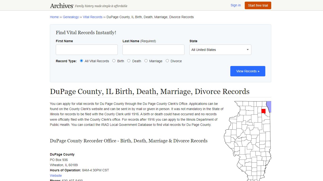 DuPage County, IL Birth, Death, Marriage, Divorce Records