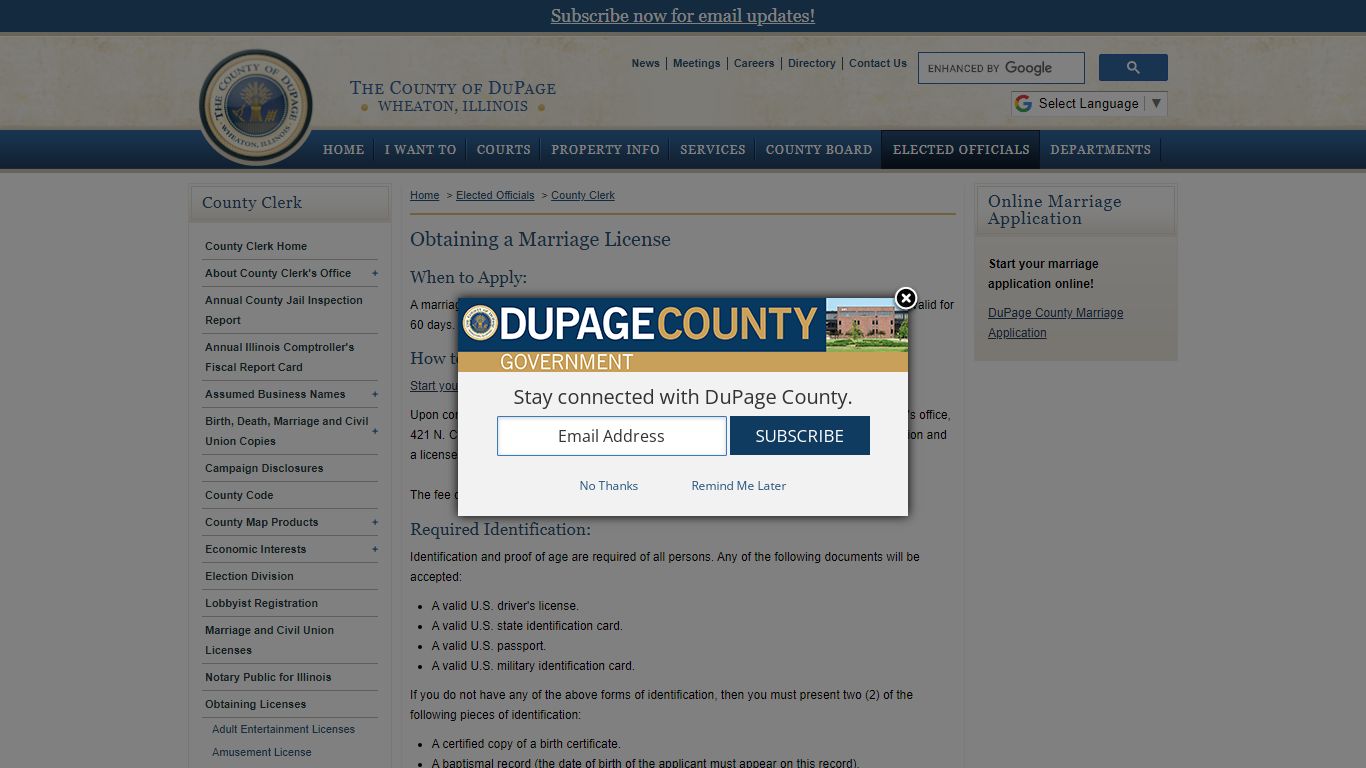 DuPage County IL – County Clerk - Marriage License